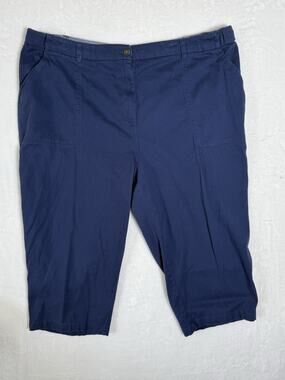 Woman Within Womens 24W Blue Stretch Capri Pants Cotton Plus Size Casual Pockets